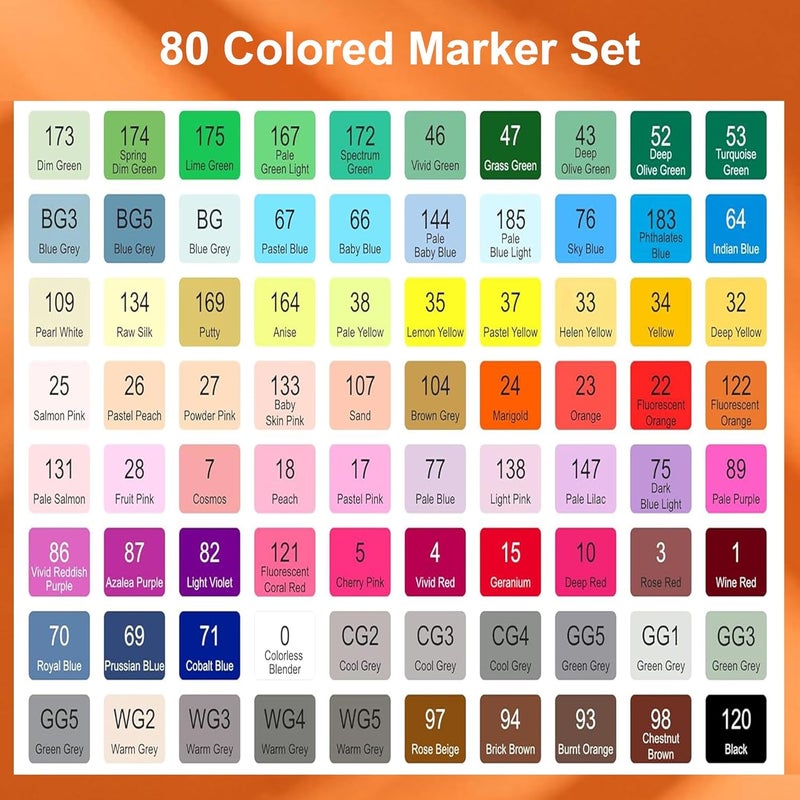 Bennort 80 Colors Alcohol Markers Sketch Pen with Carrying Case for Painting Sketching Calligraphy Drawing,Fine & Chisel Tip Art Markers Set,Permanent Colouring Marker for Kids Adult, Multicolor (80) - Image 4