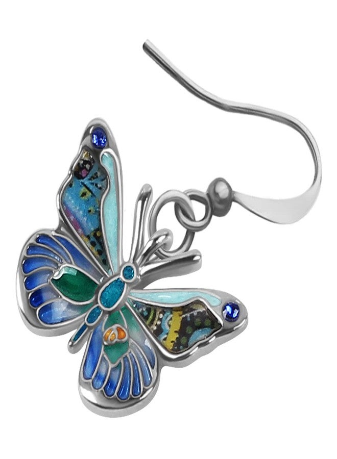 BONSNY Enamel Sweet Butterfly Gifts for Women Earrings Dangle Jewelry Novelty Funny Charms Accessories (Blue) - Image 3