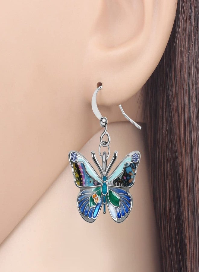 BONSNY Enamel Sweet Butterfly Gifts for Women Earrings Dangle Jewelry Novelty Funny Charms Accessories (Blue) - Image 2