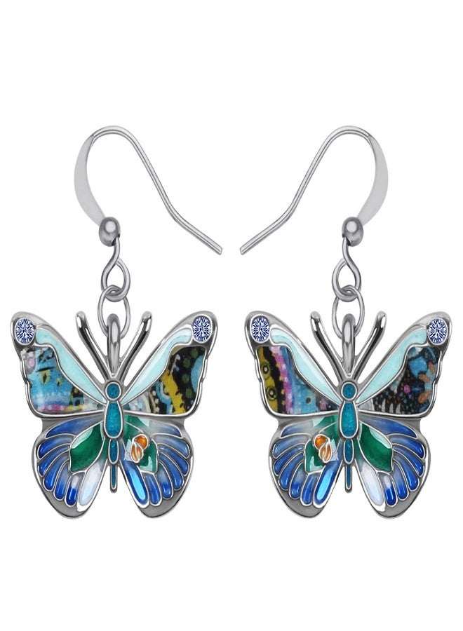 BONSNY Enamel Sweet Butterfly Gifts for Women Earrings Dangle Jewelry Novelty Funny Charms Accessories (Blue) - Image 1