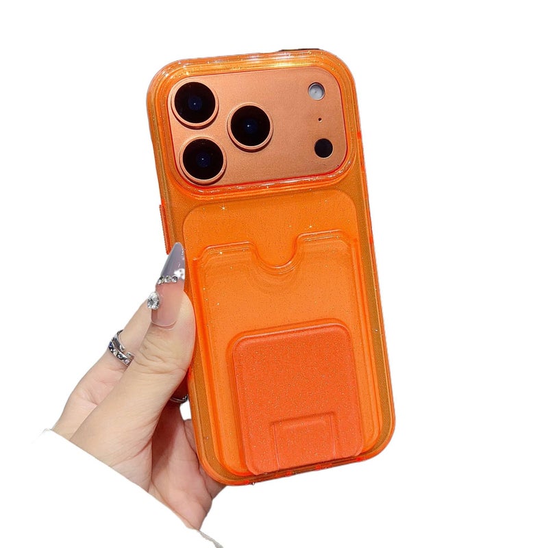 غطاء واقي بسيليكون لـ iPhone 16 / 16 Plus / 16 Pro / 16 Pro Max مع حامل بطاقات وحامل قائم مع مقاوم للصدمات مع حماية من السقوط مع مقاوم لبصمات الأصابع باللون برتقالي بوظيفة حامل من. - Image 2