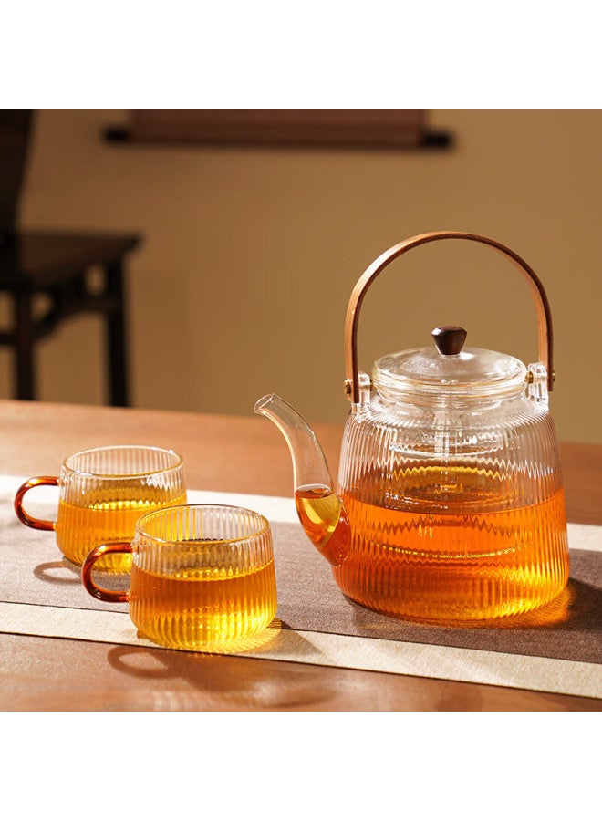 Yaji Prism Shadow Handle Pot Dual-use Steaming And Boiling Nested Inner Glass Heat-resistant Thickened Tea Water Separation Teapot 1300ml