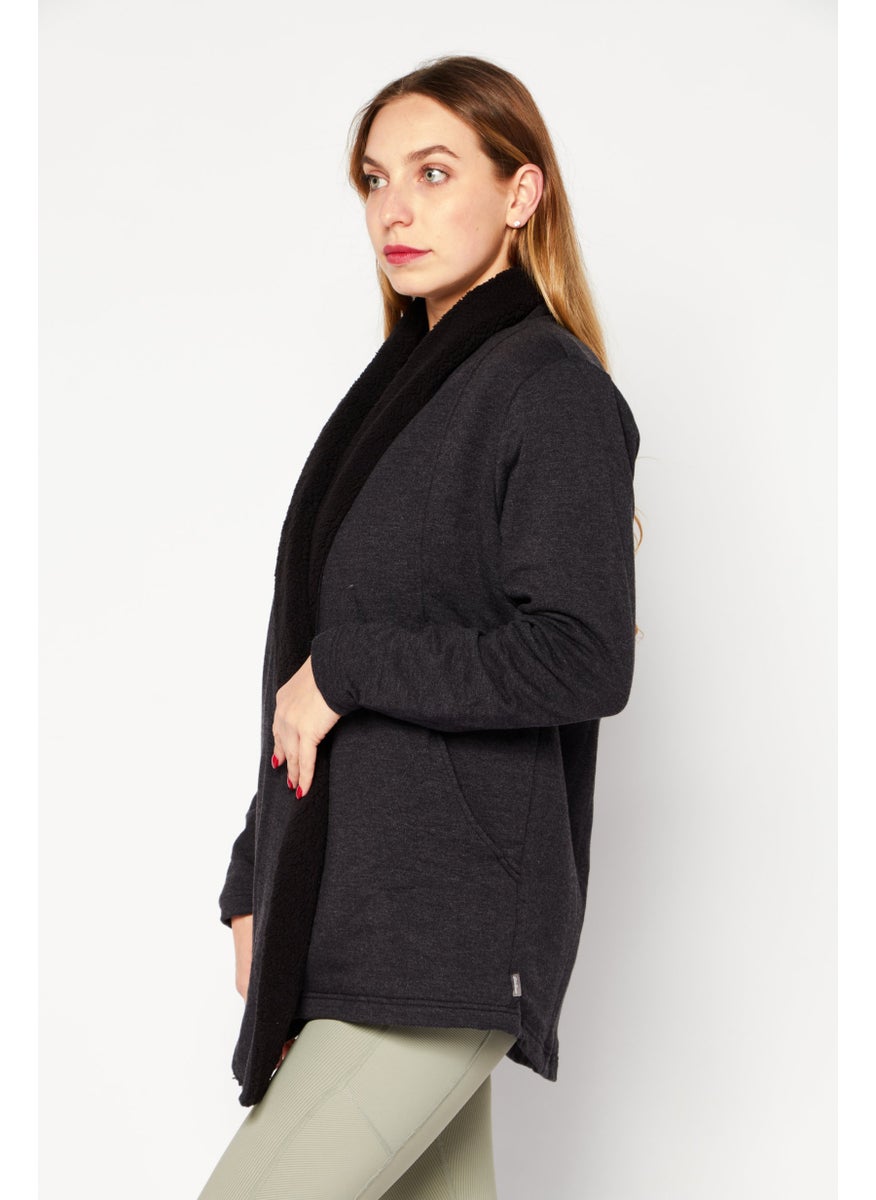 Eddie Bauer Women Long Sleeves Plain Cardigan, Black  - Image 3