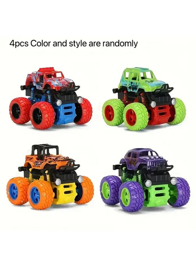 4 قطع شاحنة الوحش الدفع بالاحتكاك تعمل بالطاقة القصور الذاتي ثنائية الاتجاه دوران 360 درجة مجموعة سيارات متينة شدها للخلف - Image 1