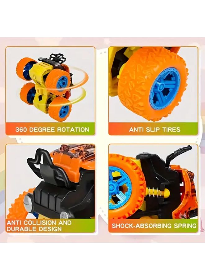4 قطع شاحنة الوحش الدفع بالاحتكاك تعمل بالطاقة القصور الذاتي ثنائية الاتجاه دوران 360 درجة مجموعة سيارات متينة شدها للخلف - Image 4