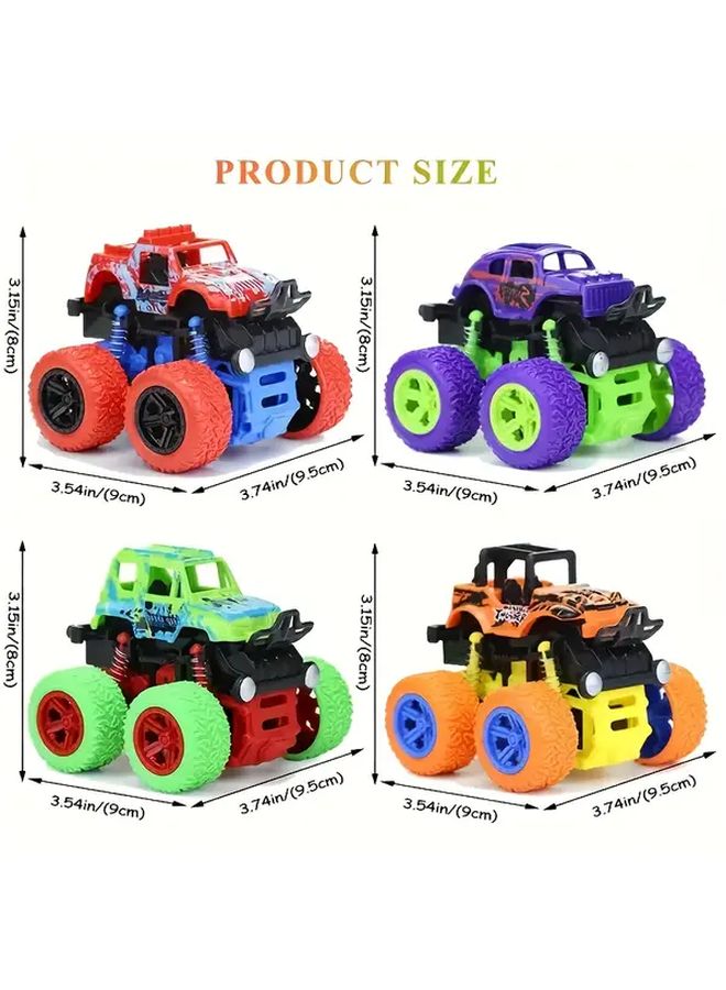 4 قطع شاحنة الوحش الدفع بالاحتكاك تعمل بالطاقة القصور الذاتي ثنائية الاتجاه دوران 360 درجة مجموعة سيارات متينة شدها للخلف - Image 3