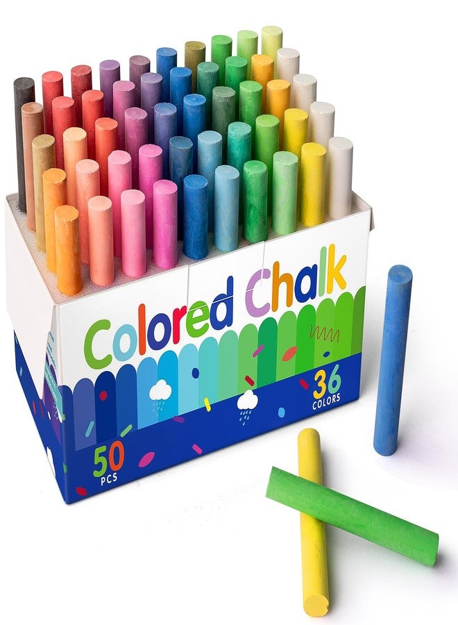 ChalKaa Colored Chalk 36 Colors 50 PCS | Non-Toxic Toddler Chalkboard Chalk for Teachers and Kids | Sponge-Wrapped Creative Drawing & Writing Art Tool - Image 1