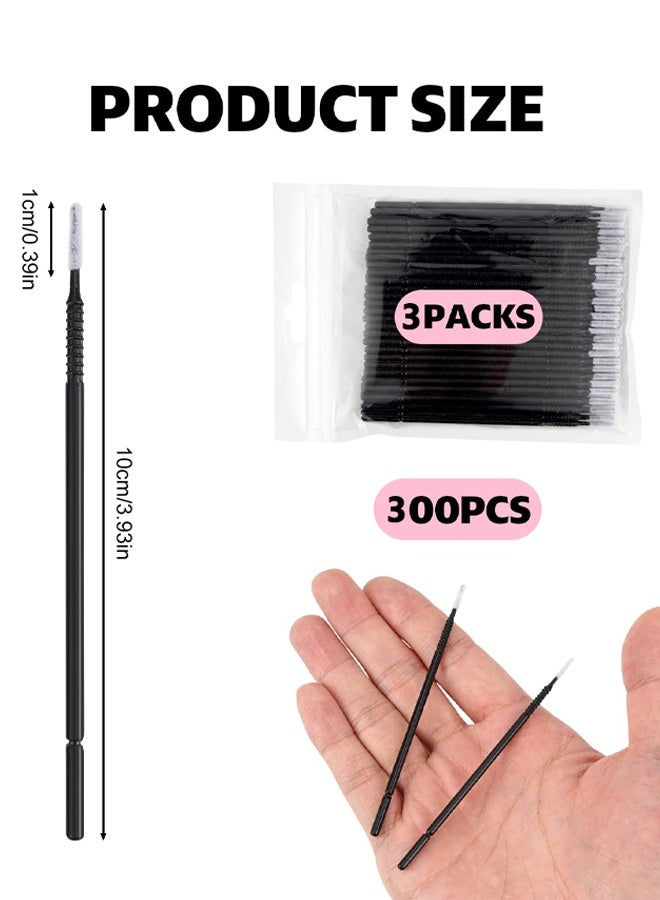 300 PCS Micro Applicator Brushes Applicator Microbrushes Disposable Black Micro Applicators Brushes With Longer Tips, Eye Extension Micro Make Up Mascara Brushes For Makeup, Eyelash Extensions - Image 2