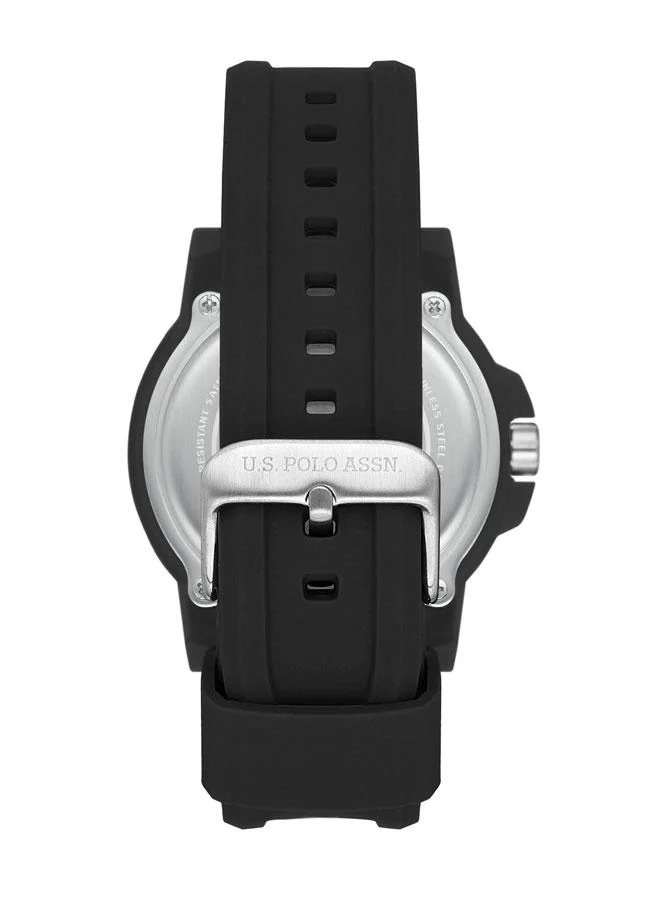 U.S. Polo Assn. USPA Men's 44mm Sporty Watch with Bold Black Dial & Silicone Strap