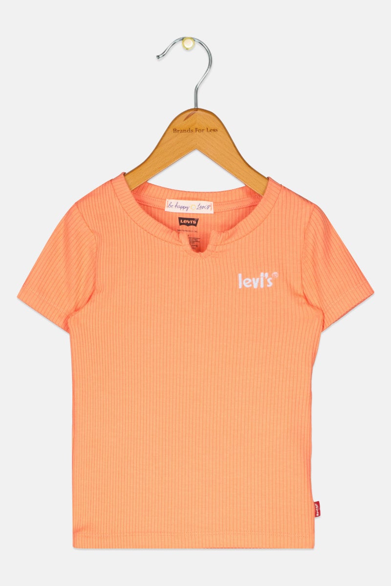 Levi's Toddlers Girl Embroidered Logo Short Sleeve Top, Orange - Image 1