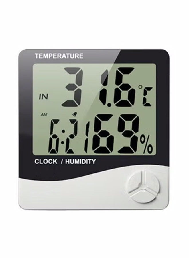 Digital Display Hygrometer And Thermometer With Clock Black/White - Image 1