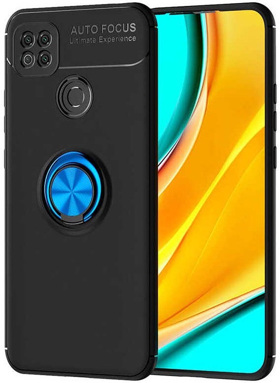 Nevarium Xiaomi Redmi 9c Case Ring Silicone Range - Black-Blue  - Image 1