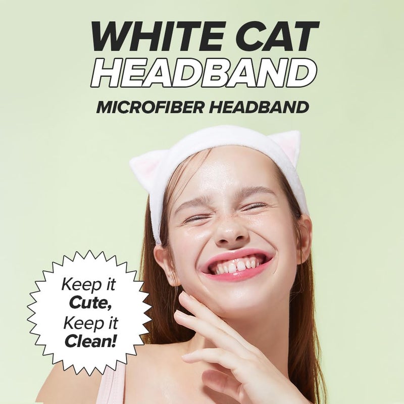 I DEW CARE Face Wash Headband - White Cat | Adorable Design, Perfect for Washing & Cleansing, Makeup and Spa, Bath, Skincare, Quick Dry, Soft & Fuzzy, Non Slip, Reusable, Teen Girls Stuff - Image 2