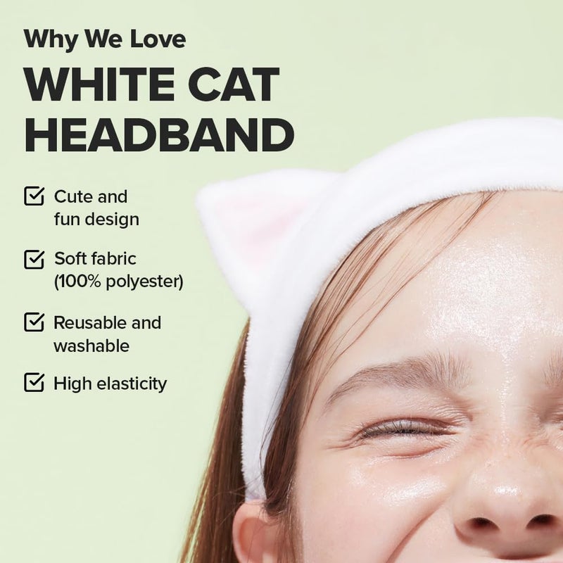 I DEW CARE Face Wash Headband - White Cat | Adorable Design, Perfect for Washing & Cleansing, Makeup and Spa, Bath, Skincare, Quick Dry, Soft & Fuzzy, Non Slip, Reusable, Teen Girls Stuff - Image 3