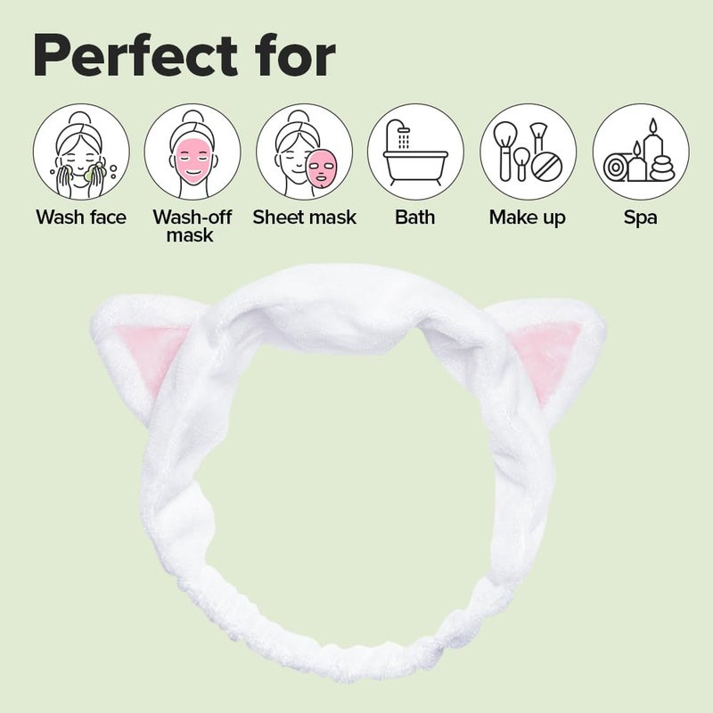 I DEW CARE Face Wash Headband - White Cat | Adorable Design, Perfect for Washing & Cleansing, Makeup and Spa, Bath, Skincare, Quick Dry, Soft & Fuzzy, Non Slip, Reusable, Teen Girls Stuff - Image 4