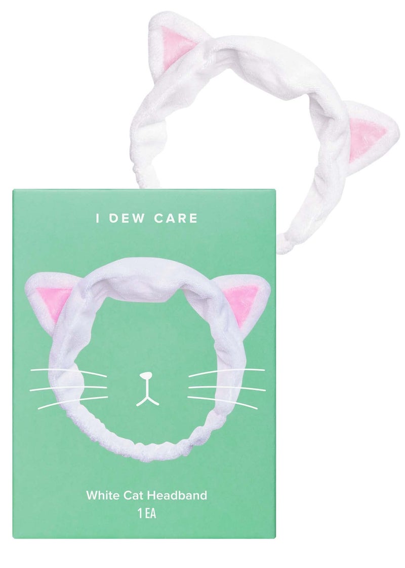 I DEW CARE Face Wash Headband - White Cat | Adorable Design, Perfect for Washing & Cleansing, Makeup and Spa, Bath, Skincare, Quick Dry, Soft & Fuzzy, Non Slip, Reusable, Teen Girls Stuff - Image 1