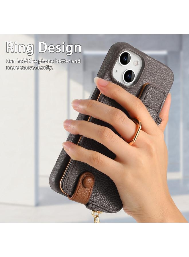 Zaboon Case For iPhone 13 Litchi Leather Oil Edge Ring Zipper Wallet Back Phone Case - Image 3