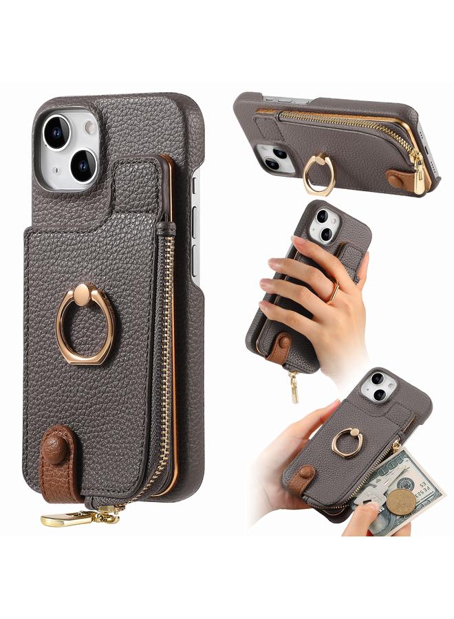 Zaboon Case For iPhone 13 Litchi Leather Oil Edge Ring Zipper Wallet Back Phone Case - Image 1