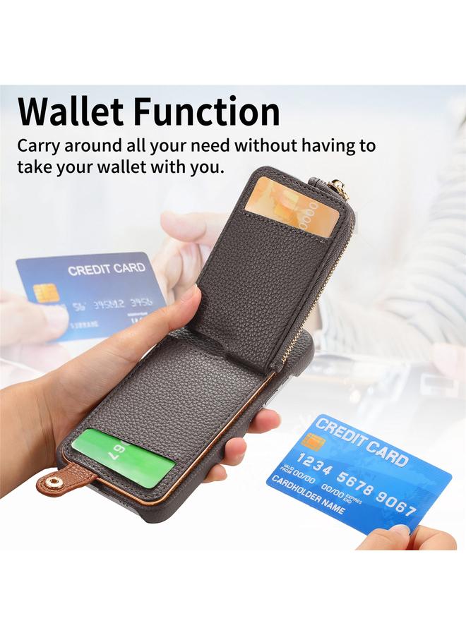 Zaboon Case For iPhone 13 Litchi Leather Oil Edge Ring Zipper Wallet Back Phone Case - Image 4