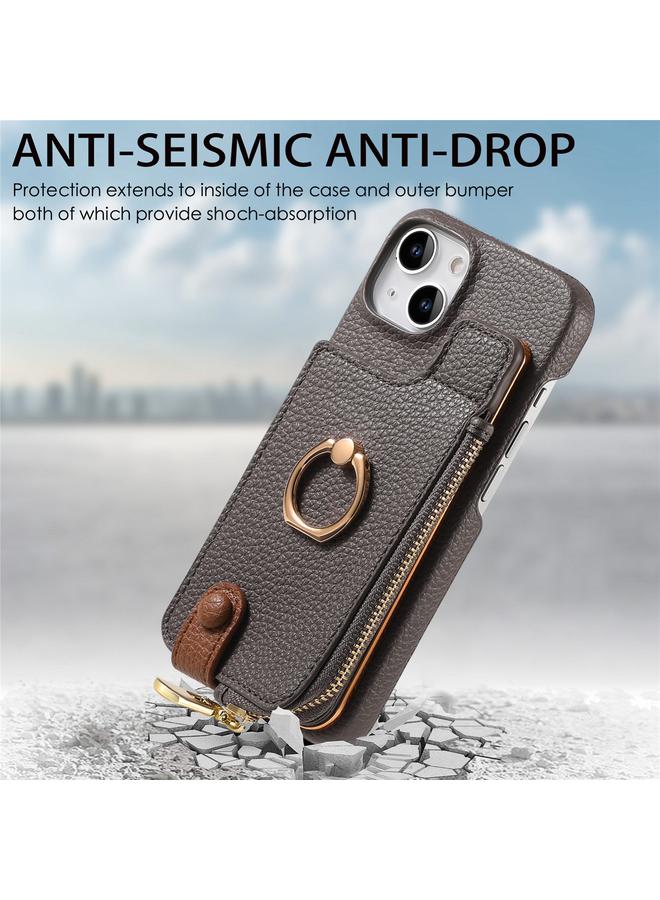 Zaboon Case For iPhone 13 Litchi Leather Oil Edge Ring Zipper Wallet Back Phone Case - Image 2