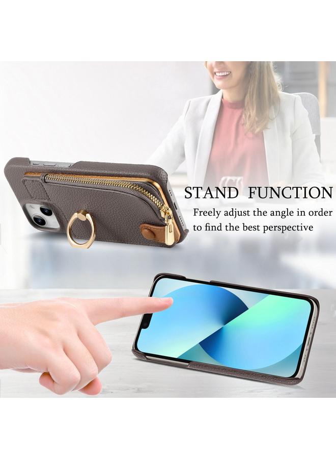 Zaboon Case For iPhone 13 Litchi Leather Oil Edge Ring Zipper Wallet Back Phone Case - Image 5