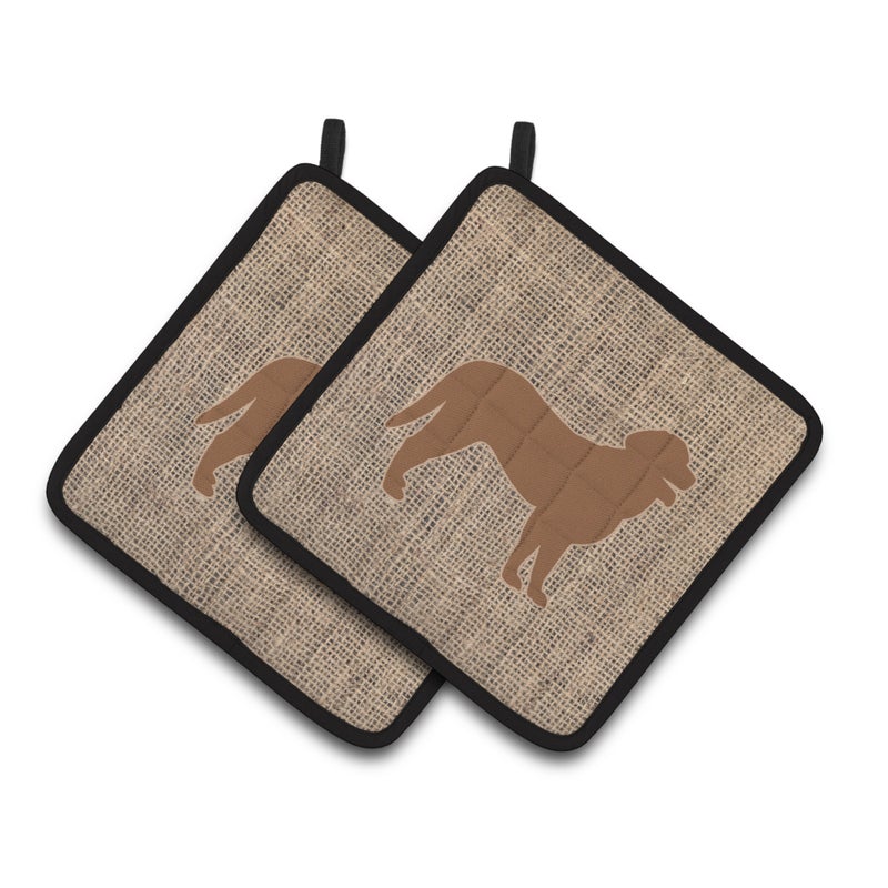 Caroline's Treasures ""Caroline's Treasures Curly Coated Retriever Faux Burlap & Brown Pair of Pot Holders BB1074-BL-BN-PTHD  7.5HX7.5W  Multicolor""
