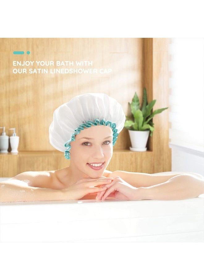 mikimini White Shower Cap for Long Hair 1 Pack, 12inch large size,Waterproof Washable Hair Caps for Women and Girls, Super Cute and Extra Large by mikimini  - Image 5