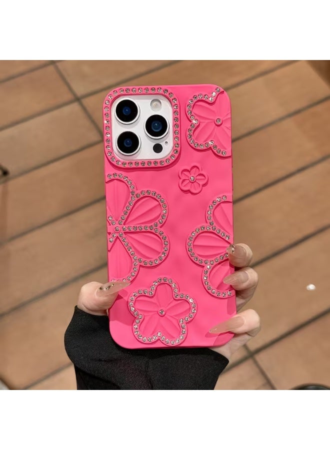 Temu A new phone case decorated with diamonds and flowers, studded with shiny and elegant rhinestones, suitable for iPhone 13 Pro.