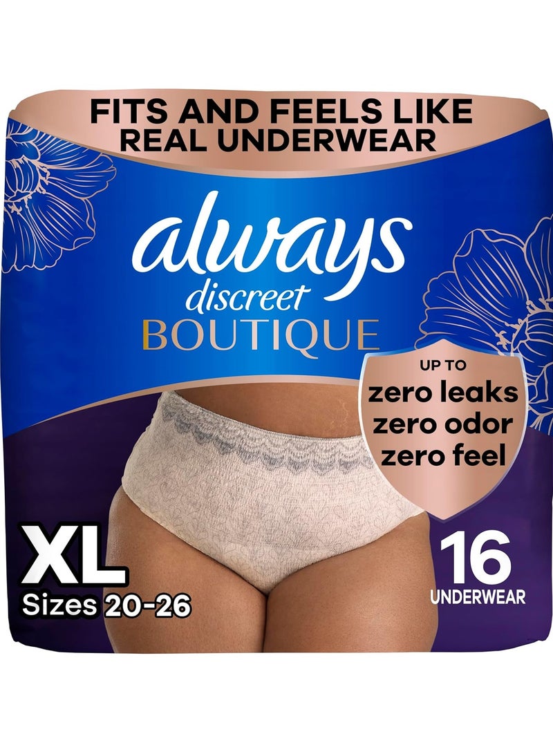 Always Discreet Boutique Adult Incontinence and Postpartum Underwear for Women, Maximum Protection, XL, Rosy, 16 Count (Packaging May Vary) - Image 1