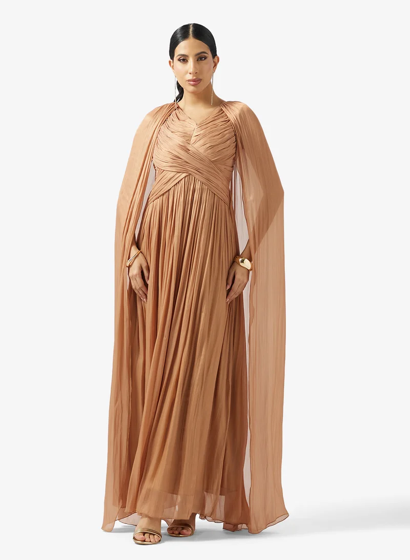 Golden Apple Pleated Chiffon Dress