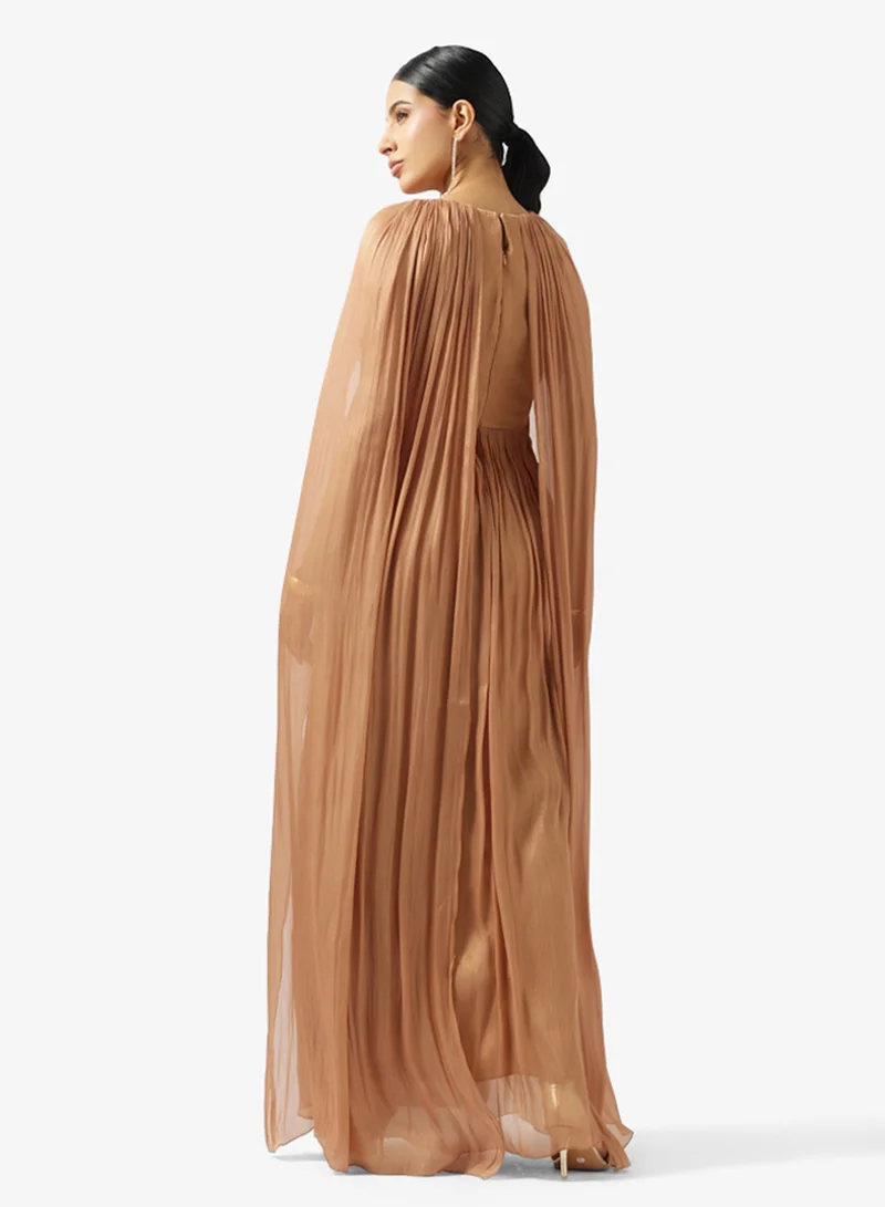 Golden Apple Pleated Chiffon Dress