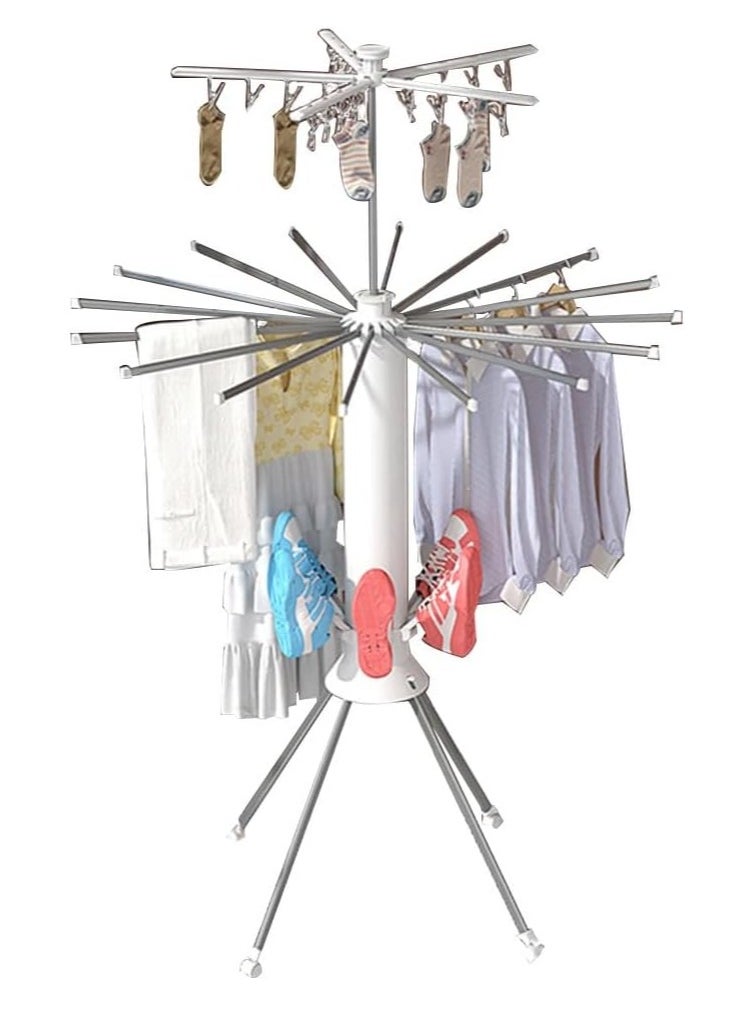 MOCOM Heavy-Duty Folding Clothes Drying Rack with Stand – 360° Rotating Umbrella Design, No-Installation, Indoor & Outdoor Use, Space-Saving Laundry Organizer for Home, Balcony, Camping – White (125 x 112 x 121 cm, 40kg Load Capacity)  - Image 1