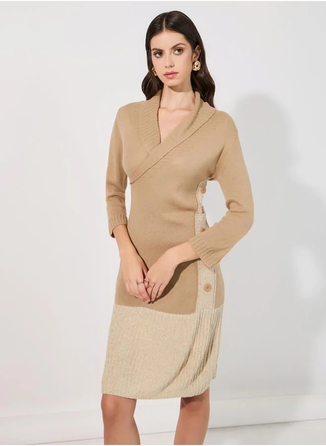 Styli Contrast Hem Knit Sweater Dress