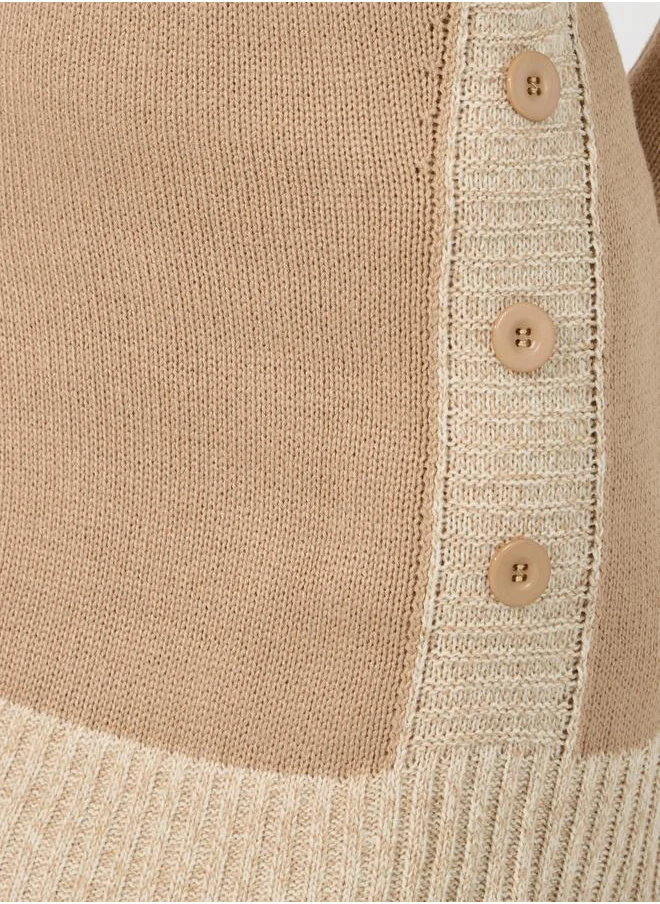 Styli Contrast Hem Knit Sweater Dress