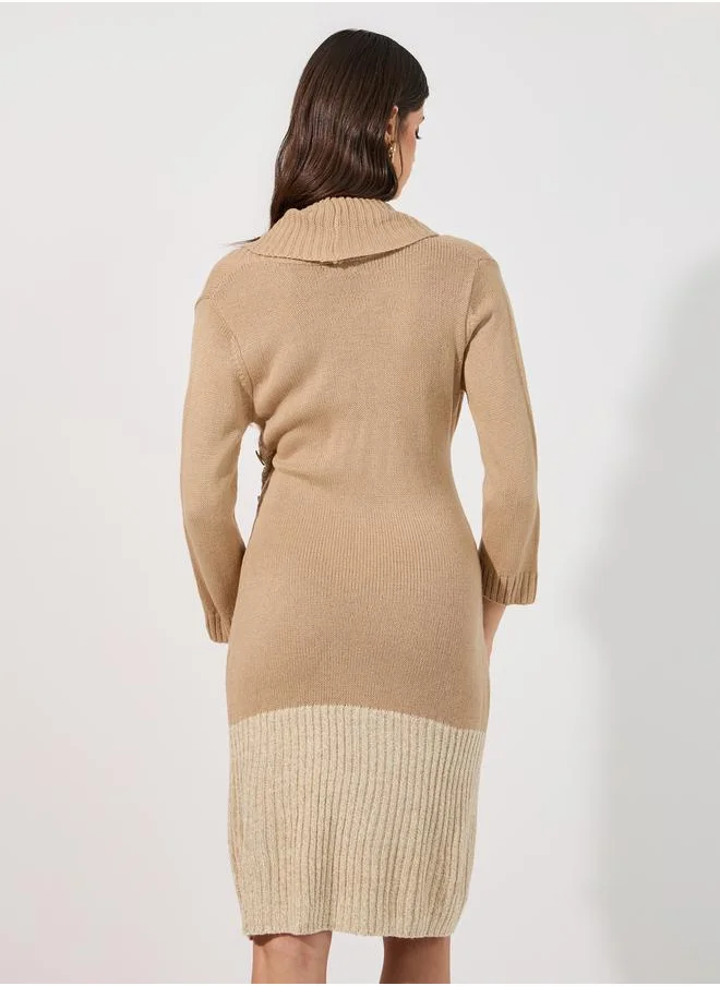 Styli Contrast Hem Knit Sweater Dress
