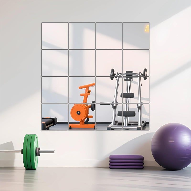 Ruomeng Home Gym Mirrors 12 x 12 x 16Pcs Wall Mounted Mirror Glass Frameless Full Length Mirror Tiles for Home Gym Bedroom Door  Bathroom