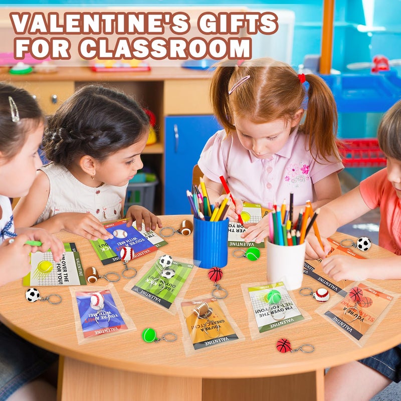 Leetous Sports Valentines Day Cards Gifts for Kids School Classroom -28 Pack, PVC Sports Ball Keychains with Exchange Cards for Toddler Boy Girl, Valentines Class Party Favors Goodie Treat Bag Stuffer Prizes - Image 5
