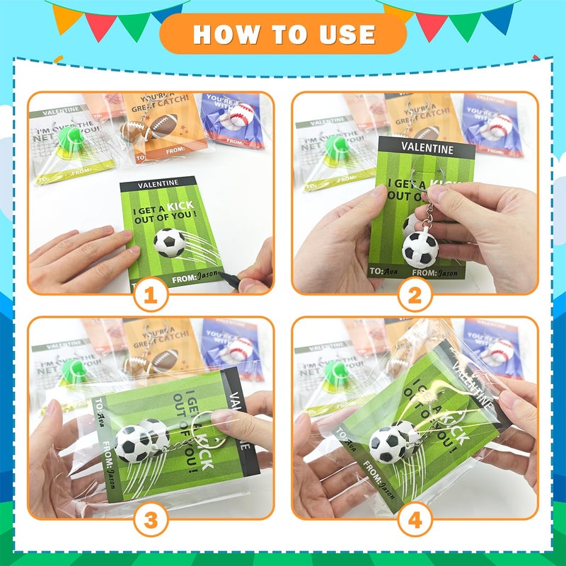 Leetous Sports Valentines Day Cards Gifts for Kids School Classroom -28 Pack, PVC Sports Ball Keychains with Exchange Cards for Toddler Boy Girl, Valentines Class Party Favors Goodie Treat Bag Stuffer Prizes - Image 3