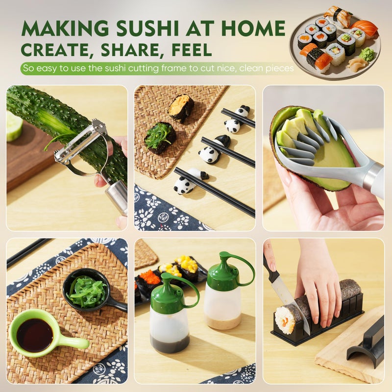 Brezlio Sushi Maker Kit â€“ 43-Piece Complete Set with Bazooka Roller, Onigiri Shaper, Nigiri Mold, Bamboo Rolling Mat & Tools | DIY for Beginners (Green) - Image 4