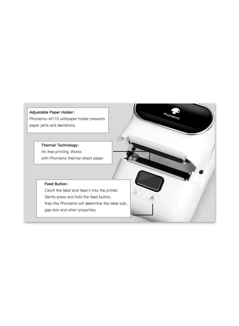 phomemo M110 Portable Thermal Label Printer Bluetooth Connection Apply For Labeling Shipping Office Cable Retail Barcode And More White - Image 3