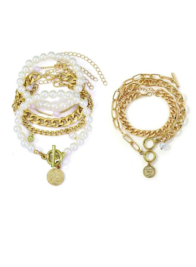 چينيرال براند 8PCS النساء سوارات السوار مجموعة,سوارات حلوة قابلة للتراكم,مجموعة سوار متعددة العناصر,سلسلة رابط قابلة للتعديل,هدية مجوهرات زي الذهب البسيطة للمراهقات - Image 1