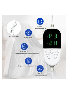 SYOSI Large Electric Heated Throw Blanket, Machine Washable Soft Flannel Overblanket, 6 Files of Temperature Control, LED Display, Even Heating,  for Office/Dormitory/Wheelchair (Size:130x150cm)  - Image 3