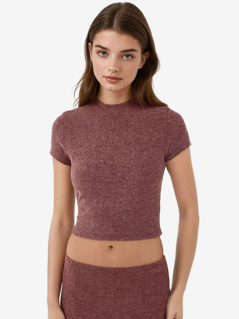 HICCUP Slim Fit Knitted Crop Blouse