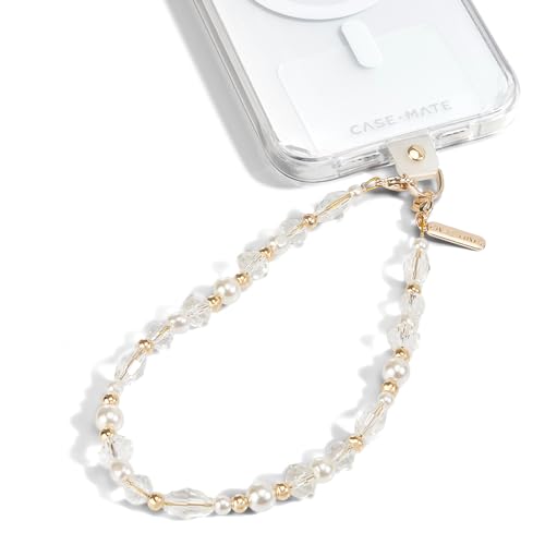Case-Mate Beaded Phone Charm - Detachable Anti Theft Strap - Hands-Free iPhone Wrist Strap for Women - Phone Chain Wristlet - Fits Galaxy, Pixel and More - Crystal Pearl Gold - Image 1