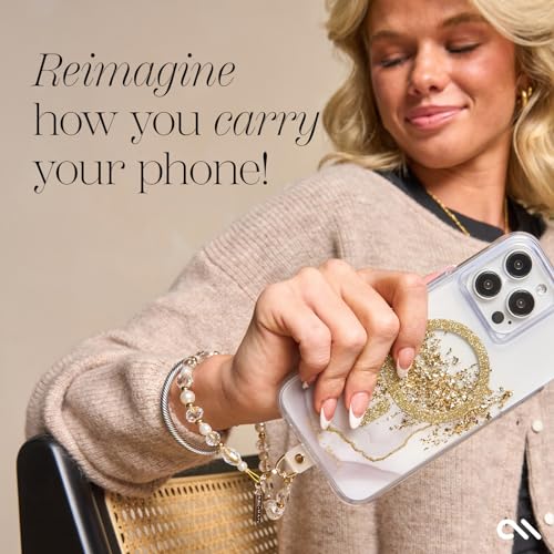 Case-Mate Beaded Phone Charm - Detachable Anti Theft Strap - Hands-Free iPhone Wrist Strap for Women - Phone Chain Wristlet - Fits Galaxy, Pixel and More - Crystal Pearl Gold - Image 2