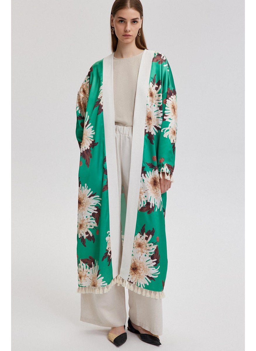 Touche Floral Patterned Tassel Detailed Kimono  - Image 1
