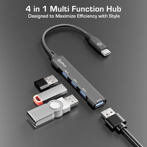 pTron Nexo 4 in 1 Type-C USB, Type C Multiport Adapter with 1 x USB 3.0 & 3 x USB 2.0 Ports, 5 Gbps High Speed Data Transfer for Laptop, MacBook, PC, Portable Design with Metal Case (Black) - Image 2