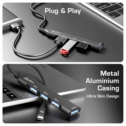 pTron Nexo 4 in 1 Type-C USB, Type C Multiport Adapter with 1 x USB 3.0 & 3 x USB 2.0 Ports, 5 Gbps High Speed Data Transfer for Laptop, MacBook, PC, Portable Design with Metal Case (Black) - Image 4