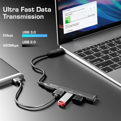 pTron Nexo 4 in 1 Type-C USB, Type C Multiport Adapter with 1 x USB 3.0 & 3 x USB 2.0 Ports, 5 Gbps High Speed Data Transfer for Laptop, MacBook, PC, Portable Design with Metal Case (Black) - Image 3