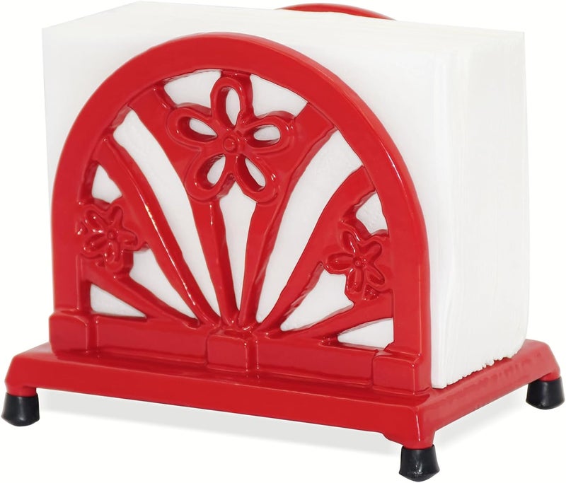 Minluful Napkin Holder for Table Vintage Cast Iron Paper Napkins Tissue Dispenser with Daffodil Pattern for Kitchen Dining Room Countertop Decor Red - Image 1